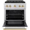 imageZLINE Autograph Edition 30 in 42 cu ft Paramount Gas Range with 4 Burner DuoPro Cooktop and Convection Gas Oven in Stainless Steel with White Matte Door and Polished Gold Accents PSGRZWM30G