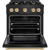 imageZLINE Autograph Edition 30 in 42 cu ft Select Dual Fuel Range with 4 Burner Gas Cooktop and Electric Convection Oven in Black Stainless Steel with Polished Gold Accents HDRBZ30G