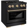 imageZLINE Autograph Edition 30 in 42 cu ft Select Dual Fuel Range with 4 Burner Gas Cooktop and Electric Convection Oven in Black Stainless Steel with Polished Gold Accents HDRBZ30G