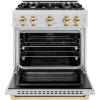 imageZLINE Autograph Edition 30 in 42 cu ft Select Dual Fuel Range with 4 Burner Gas Cooktop and Electric Convection Oven in Satin Stainless Steel with Polished Gold Accents HDRSZ30G