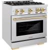 imageZLINE Autograph Edition 30 in 42 cu ft Select Dual Fuel Range with 4 Burner Gas Cooktop and Electric Convection Oven in Satin Stainless Steel with Polished Gold Accents HDRSZ30G
