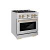 imageZLINE Autograph Edition 30 in 42 cu ft Select Dual Fuel Range with 4 Burner Gas Cooktop and Electric Convection Oven in Stainless Steel with Champagne Bronze Accents HDRZ30CB