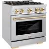 imageZLINE Autograph Edition 30 in 42 cu ft Select Dual Fuel Range with 4 Burner Gas Cooktop and Electric Convection Oven in Stainless Steel with Polished Gold Accents HDRZ30G