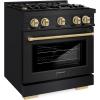 imageZLINE Autograph Edition 30 in 42 cu ft Select Gas Range with 4 Burner Cooktop and Convection Gas Oven in Black Stainless Steel and Champagne Bronze Accents HGRBZ30CB