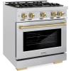 imageZLINE Autograph Edition 30 in 42 cu ft Select Gas Range with 4 Burner Cooktop and Convection Gas Oven in Satin Stainless Steel and Champagne Bronze Accents HGRSZ30CB