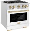 imageZLINE Autograph Edition 30 in 42 cu ft Select Gas Range with 4 Burner Cooktop and Convection Gas Oven in Satin Stainless Steel with White Matte Door and Champagne Bronze Accents HGRSZWM30CB