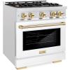 imageZLINE Autograph Edition 30 in 42 cu ft Select Gas Range with 4 Burner Cooktop and Convection Gas Oven in Satin Stainless Steel with White Matte Door and Polished Gold Accents HGRSZWM30G