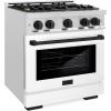 imageZLINE Autograph Edition 30 in 42 cu ft Select Gas Range with 4 Burner Cooktop and Convection Gas Oven in Satin Stainless Steel with White Matte Door and Matte Black Accents HGRSZWM30MB