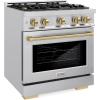 imageZLINE Autograph Edition 30 in 42 cu ft Select Gas Range with 4 Burner Cooktop and Convection Gas Oven in Stainless Steel and Champagne Bronze Accents HGRZ30CB