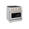 imageZLINE Autograph Edition 30 in 42 cu ft Select Gas Range with 4 Burner Cooktop and Convection Gas Oven in Stainless Steel and Polished Gold Accents HGRZ30G