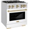 imageZLINE Autograph Edition 30 in 42 cu ft Select Gas Range with 4 Burner Cooktop and Convection Gas Oven in Stainless Steel with White Matte Door and Champagne Bronze Accents HGRZWM30CB