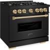 imageZLINE Autograph Edition 36 in 52 cu ft Classic Dual Fuel Range with 6 Burner Gas Cooktop and Electric Convection Oven in Black Stainless Steel with Polished Gold Accents CDRBZ36G