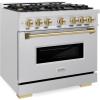 imageZLINE Autograph Edition 36 in 52 cu ft Classic Dual Fuel Range with 6 Burner Gas Cooktop and Electric Convection Oven in Satin Stainless Steel with Champagne Bronze Accents CDRSZ36CB