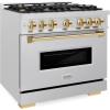 imageZLINE Autograph Edition 36 in 52 cu ft Classic Dual Fuel Range with 6 Burner Gas Cooktop and Electric Convection Oven in Satin Stainless Steel with Polished Gold Accents CDRSZ36G