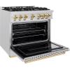 imageZLINE Autograph Edition 36 in 52 cu ft Classic Gas Range with 6 Burner Cooktop and Convection Gas Oven in Satin Stainless Steel and Polished Gold Accents CGRSZ36G