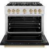 imageZLINE Autograph Edition 36 in 52 cu ft Classic Gas Range with 6 Burner Cooktop and Convection Gas Oven in Satin Stainless Steel with Black Matte Door and Champagne Bronze Accents CGRSZBLM36CB