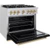 imageZLINE Autograph Edition 36 in 52 cu ft Classic Gas Range with 6 Burner Cooktop and Convection Gas Oven in Satin Stainless Steel with Black Matte Door and Champagne Bronze Accents CGRSZBLM36CB