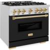 imageZLINE Autograph Edition 36 in 52 cu ft Classic Gas Range with 6 Burner Cooktop and Convection Gas Oven in Satin Stainless Steel with Black Matte Door and Polished Gold Accents CGRSZBLM36G