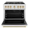 imageZLINE Autograph Edition 36 in 52 cu ft Classic Gas Range with 6 Burner Cooktop and Convection Gas Oven in Satin Stainless Steel with White Matte Door and Polished Gold Accents CGRSZWM36G