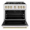 imageZLINE Autograph Edition 36 in 52 cu ft Classic Gas Range with 6 Burner Cooktop and Convection Gas Oven in Satin Stainless Steel with White Matte Door and Champagne Bronze Accents CGRSZWM36CB