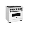 imageZLINE Autograph Edition 36 in 52 cu ft Classic Gas Range with 6 Burner Cooktop and Convection Gas Oven in Satin Stainless Steel with White Matte Door and Matte Black Accents CGRSZWM36MB