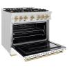imageZLINE Autograph Edition 36 in 52 cu ft Classic Gas Range with 6 Burner Cooktop and Convection Gas Oven in Satin Stainless Steel with White Matte Door and Champagne Bronze Accents CGRSZWM36CB