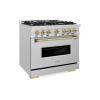 imageZLINE Autograph Edition 36 in 52 cu ft Classic Gas Range with 6 Burner Cooktop and Convection Gas Oven in Stainless Steel and Champagne Bronze Accents CGRZ36CB