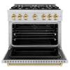 imageZLINE Autograph Edition 36 in 52 cu ft Classic Gas Range with 6 Burner Cooktop and Convection Gas Oven in Stainless Steel and Polished Gold Accents CGRZ36G