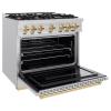 imageZLINE Autograph Edition 36 in 52 cu ft Classic Gas Range with 6 Burner Cooktop and Convection Gas Oven in Stainless Steel and Polished Gold Accents CGRZ36G