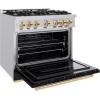 imageZLINE Autograph Edition 36 in 52 cu ft Classic Gas Range with 6 Burner Cooktop and Convection Gas Oven in Stainless Steel with Black Matte Door and Polished Gold Accents CGRZBLM36G