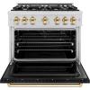 imageZLINE Autograph Edition 36 in 52 cu ft Classic Gas Range with 6 Burner Cooktop and Convection Gas Oven in Stainless Steel with Black Matte Door and Polished Gold Accents CGRZBLM36G