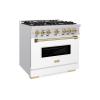 imageZLINE Autograph Edition 36 in 52 cu ft Classic Gas Range with 6 Burner Cooktop and Convection Gas Oven in Stainless Steel with White Matte Door and Champagne Bronze Accents CGRZWM36CB