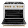 imageZLINE Autograph Edition 36 in 52 cu ft Classic Gas Range with 6 Burner Cooktop and Convection Gas Oven in Stainless Steel with White Matte Door and Polished Gold Accents CGRZWM36G