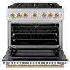 imageZLINE Autograph Edition 36 in 52 cu ft Paramount Dual Fuel Range with 6 Burner DuoPro Cooktop and Electric Convection Oven with White Matte Door and Champagne Bronze Accents PSDRZWM36CB