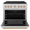 imageZLINE Autograph Edition 36 in 52 cu ft Paramount Dual Fuel Range with 6 Burner DuoPro Cooktop and Electric Convection Oven with White Matte Door and Polished Gold Accents PSDRZWM36G
