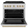 imageZLINE Autograph Edition 36 in 52 cu ft Paramount Gas Range with 6 Burner DuoPro Cooktop and Convection Gas Oven with White Matte Door and Champagne Bronze Accents PSGRZWM36CB