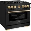 imageZLINE Autograph Edition 36 in 52 cu ft Select Dual Fuel Range with 6 Burner Gas Cooktop and Electric Convection Oven in Black Stainless Steel with Polished Gold Accents HDRBZ36G
