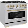 imageZLINE Autograph Edition 36 in 52 cu ft Select Dual Fuel Range with 6 Burner Gas Cooktop and Electric Convection Oven in Stainless Steel with Champagne Bronze Accents HDRZ36CB