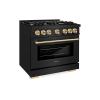 imageZLINE Autograph Edition 36 in 52 cu ft Select Gas Range with 6 Burner Cooktop and Convection Gas Oven in Black Stainless Steel and Polished Gold Accents HGRBZ36G