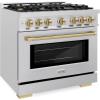 imageZLINE Autograph Edition 36 in 52 cu ft Select Gas Range with 6 Burner Cooktop and Convection Gas Oven in Satin Stainless Steel and Champagne Bronze Accents HGRSZ36CB