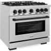 imageZLINE Autograph Edition 36 in 52 cu ft Select Gas Range with 6 Burner Cooktop and Convection Gas Oven in Satin Stainless Steel and Matte Black Accents HGRSZ36MB