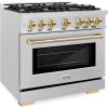 imageZLINE Autograph Edition 36 in 52 cu ft Select Gas Range with 6 Burner Cooktop and Convection Gas Oven in Satin Stainless Steel and Polished Gold Accents HGRSZ36G