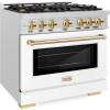 imageZLINE Autograph Edition 36 in 52 cu ft Select Gas Range with 6 Burner Cooktop and Convection Gas Oven in Satin Stainless Steel with White Matte Door and Polished Gold Accents HGRSZWM36G
