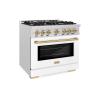 imageZLINE Autograph Edition 36 in 52 cu ft Select Gas Range with 6 Burner Cooktop and Convection Gas Oven in Satin Stainless Steel with White Matte Door and Champagne Bronze Accents HGRSZWM36CB