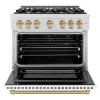 imageZLINE Autograph Edition 36 in 52 cu ft Select Gas Range with 6 Burner Cooktop and Convection Gas Oven in Satin Stainless Steel with White Matte Door and Champagne Bronze Accents HGRSZWM36CB