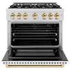imageZLINE Autograph Edition 36 in 52 cu ft Select Gas Range with 6 Burner Cooktop and Convection Gas Oven in Satin Stainless Steel with White Matte Door and Polished Gold Accents HGRSZWM36G