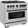 imageZLINE Autograph Edition 36 in 52 cu ft Select Gas Range with 6 Burner Cooktop and Convection Gas Oven in Stainless Steel and Matte Black Accents HGRZ36MB