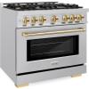 imageZLINE Autograph Edition 36 in 52 cu ft Select Gas Range with 6 Burner Cooktop and Convection Gas Oven in Stainless Steel and Polished Gold Accents HGRZ36G