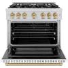 imageZLINE Autograph Edition 36 in 52 cu ft Select Gas Range with 6 Burner Cooktop and Convection Gas Oven in Stainless Steel with White Matte Door and Champagne Bronze Accents HGRZWM36CB