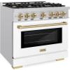 imageZLINE Autograph Edition 36 in 52 cu ft Select Gas Range with 6 Burner Cooktop and Convection Gas Oven in Stainless Steel with White Matte Door and Champagne Bronze Accents HGRZWM36CB